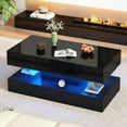 thumbnail image 3 of ChVans 39.37" Black LED Coffee Table with 2 Storage Drawers, Modern High Gloss Coffee Table with 20 Colors LED Lights & APP Control, 2 Tiers Rectangle Coffee Table Large Living Room Furniture, 3 of 6