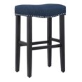 thumbnail image 1 of 29" Upholstered Saddle Seat Bar Stool in Navy Blue, 1 of 7