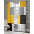 thumbnail image 3 of Sheer Curtains 84 inches Long 2 Panels Set Abstract Geometric Block Pattern Light Filtering Sheer Drapes Rod Pocket Window Curtains for Living Room/Bedroom, Yellow White Gray, 3 of 8