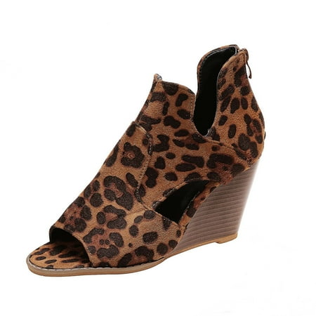 

Honeeladyy Women s Fashion Peep Toe Booties Back Zipper Fish Mouth 8CM Wedges Shoes Dress Sandals Brown Discount