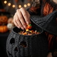 thumbnail image 5 of XHKUYI Halloween Hand-Woven Pumpkin Decorations 11 inch, Happy Haunting SeagrassPumpkin Candle Holder with Witch Hat Shape Lid, for Halloween Home Office Haunt House Party Table Decoration, 5 of 5