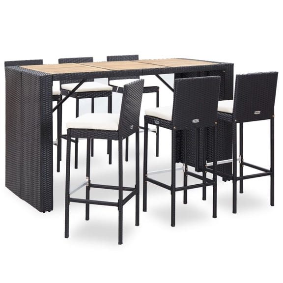 Casafoyer 7 Piece Outdoor Bar Set with Cushions Poly Rattan Black