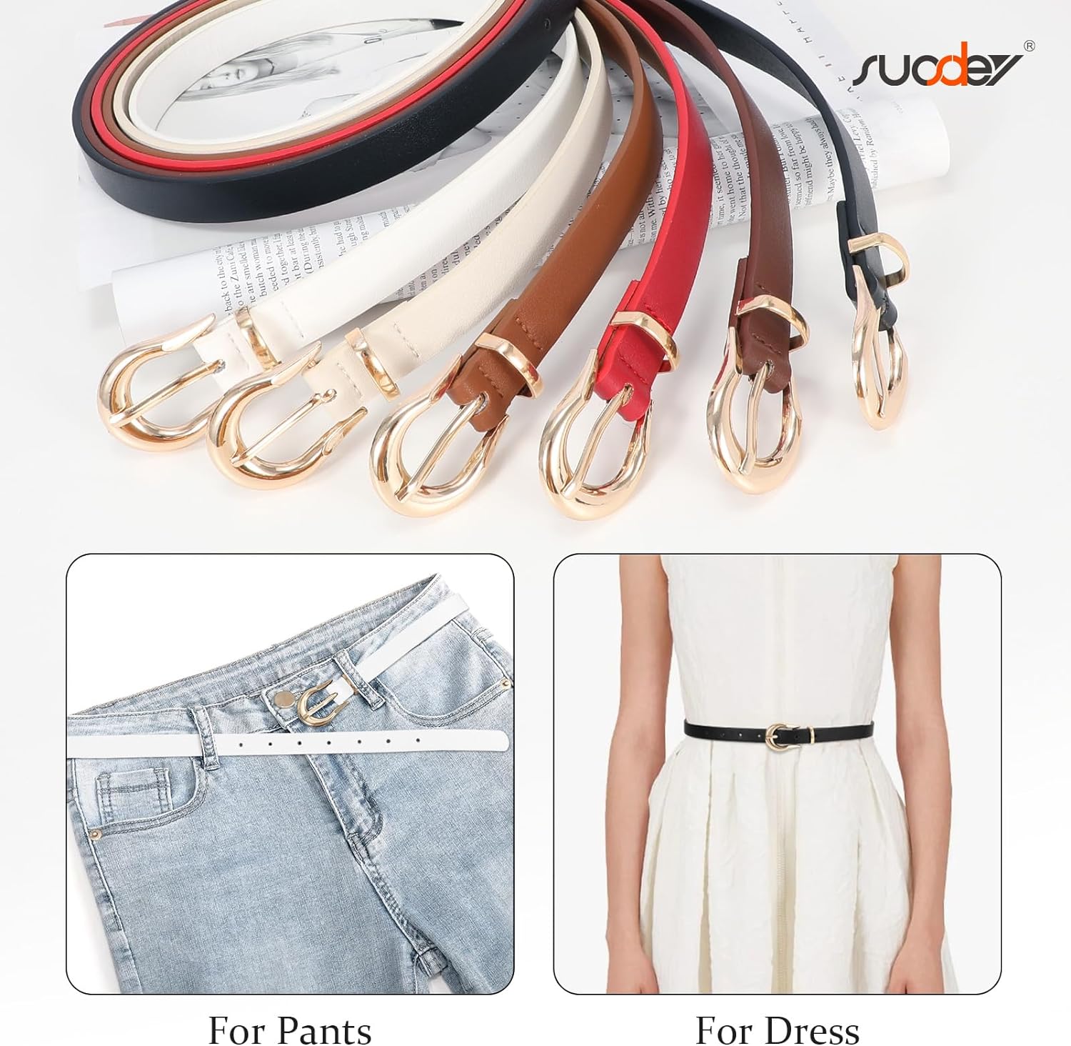 Women\'s Slim Width 2-Pack Fashion Belt Set for Jeans & Dresses WERFORU 2 Pack Women Skinny Belt for Dress,Thin Waist Belt  main image 3