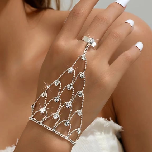 Hotpom Finger Rings Bracelet for Women, Adjustable Chain Tassel Bracelet Dainty Everyday to Formal Wedding & Party Jewelry Exquisite Accessories