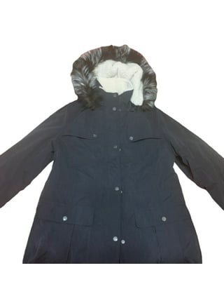 SEBBY Womens Faux-Fur Trim Hooded Anorak Jacket Sherpa Lined Parka Coat  Small