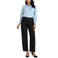 thumbnail image 2 of INSPIRE CHIC Women's Elegant Work Blouse Pearl Decor Ruched Crew Neck Dressy Office Shirt Top L Blue, 2 of 6