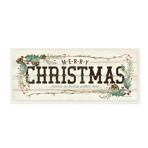 Stupell Industries Rustic Merry Christmas Friends and Family Sign Inspirational Painting Unframed Art Print Wall Art, 7 x 17