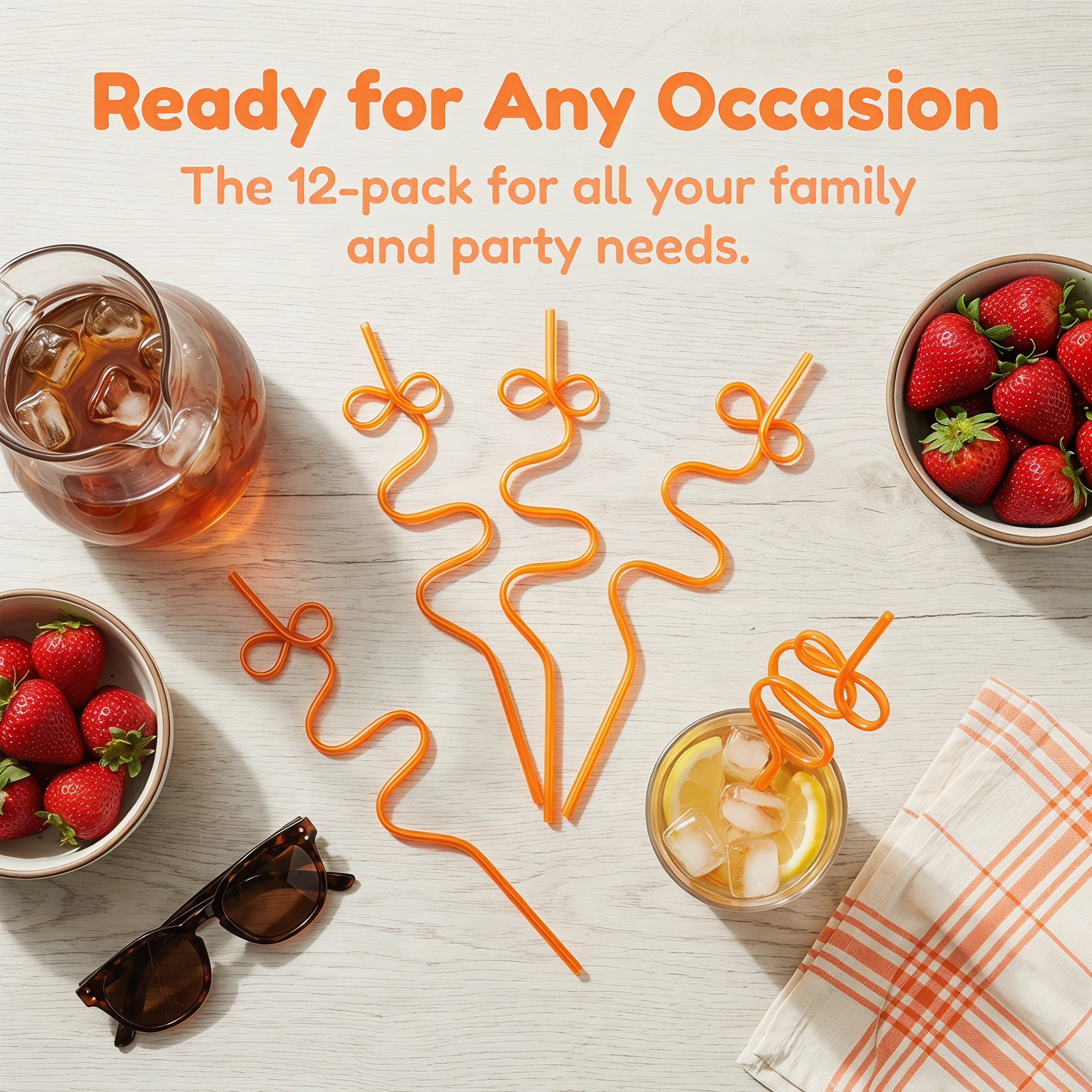 Unique Bargains 12Pcs Plastic Solid Color Long Drinking Straws Orange