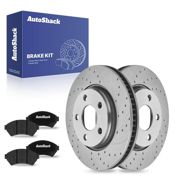 AutoShack 11.69" (297 mm) Front Vented Drilled & Slotted Brake Rotors Coated   Ceramic Brake Pads | Replacement for 2005-2009 Buick LaCrosse | Silver Zinc Coated | 6-PC Brake Kit | SilverShield Pro