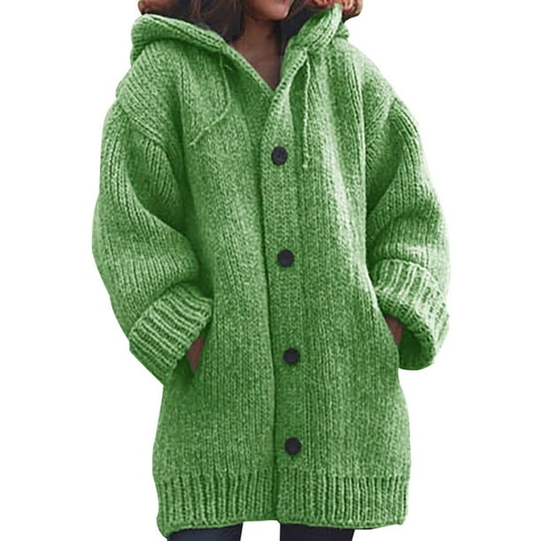 UKAP Women's Fashion Solid Color Winter Warm Sweater Coats Long Sleeve Button Knitted Hooded
