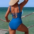 thumbnail image 5 of BOBOGOJP Women One Piece Swimsuit Solid Ribbed Monokini Swimwear Scoop Neck Low Back Bathing Suit Blue for Size XL, 5 of 7