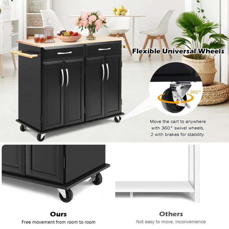 Finihen Rolling Storage Cabinet Cart, Kitchen Island Cart, Wood Top Rolling Kitchen Trolley Island Cart Storage Cabinet, for Kitchen, Dining Room, Black Finihen Rolling Storage Cabinet Cart, Kitchen Island Cart, Wood Top Rolling Kitchen Trolley Island Cart Storage Cabinet, for Kitchen, Dining Room, Black