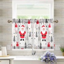 Yayeee Kitchen Curtains Light Filtering 27"x24" Rod Pocket Short Cafe Window Panel, Gray Christmas Santa
