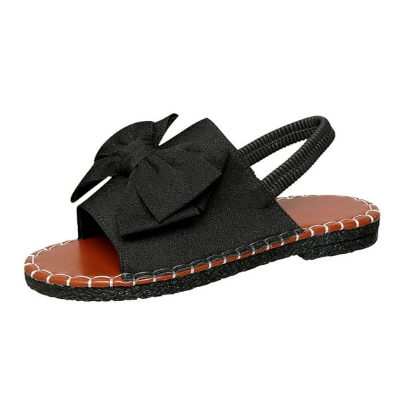 Black Womens Black Bow Knot Flat Sandals With Open Toe Design For Spring And Summer Casual Fashion Footwear