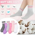 thumbnail image 2 of Bocaoying 6 Pairs Grils Cotton Crew Socks, Assorted Colors Retro Stripe Socks with Heart Printed for School, Athletic Hosiery Socks, Aged 9-12 Years, 2 of 8