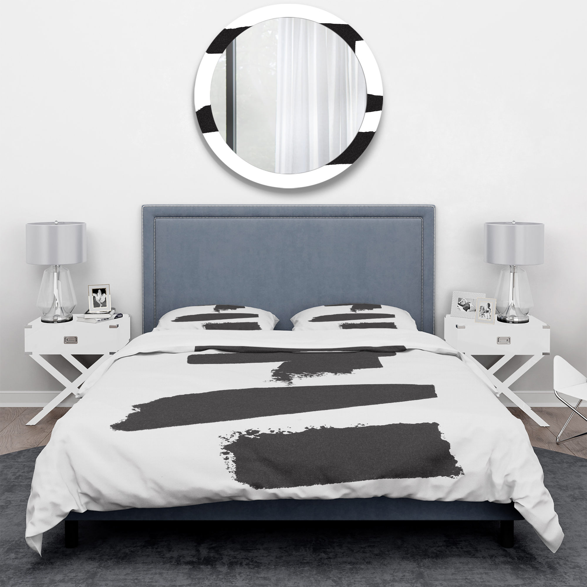 Designart 'Black and White Geometric Company I' Geometric Duvet Cover Set