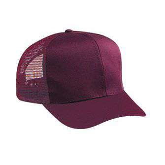 OTTO Cotton Blend Twill 6 Panel Pro Style Mesh Back Trucker Hat - Maroon