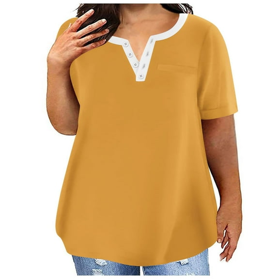 Pntutb Plus Size Tops for Women V-Neck Blouse Casual Loose Summer Short Sleeve Blouse