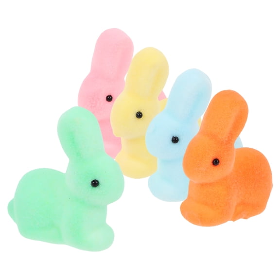 KHBUAB 5Pcs Transparent Flocked Bunny Figurines for Easter Party Table Decorations