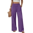thumbnail image 3 of Women Palazzo Pants Summer Flowy Wide Leg High Waist Lounge Trousers with Pockets 2026 Casual Beach Vacation Purple M, 3 of 10