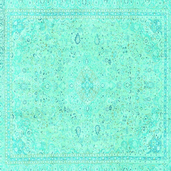 Ahgly Company Indoor Square Abstract Turquoise Blue Modern Area Rugs, 4' Square