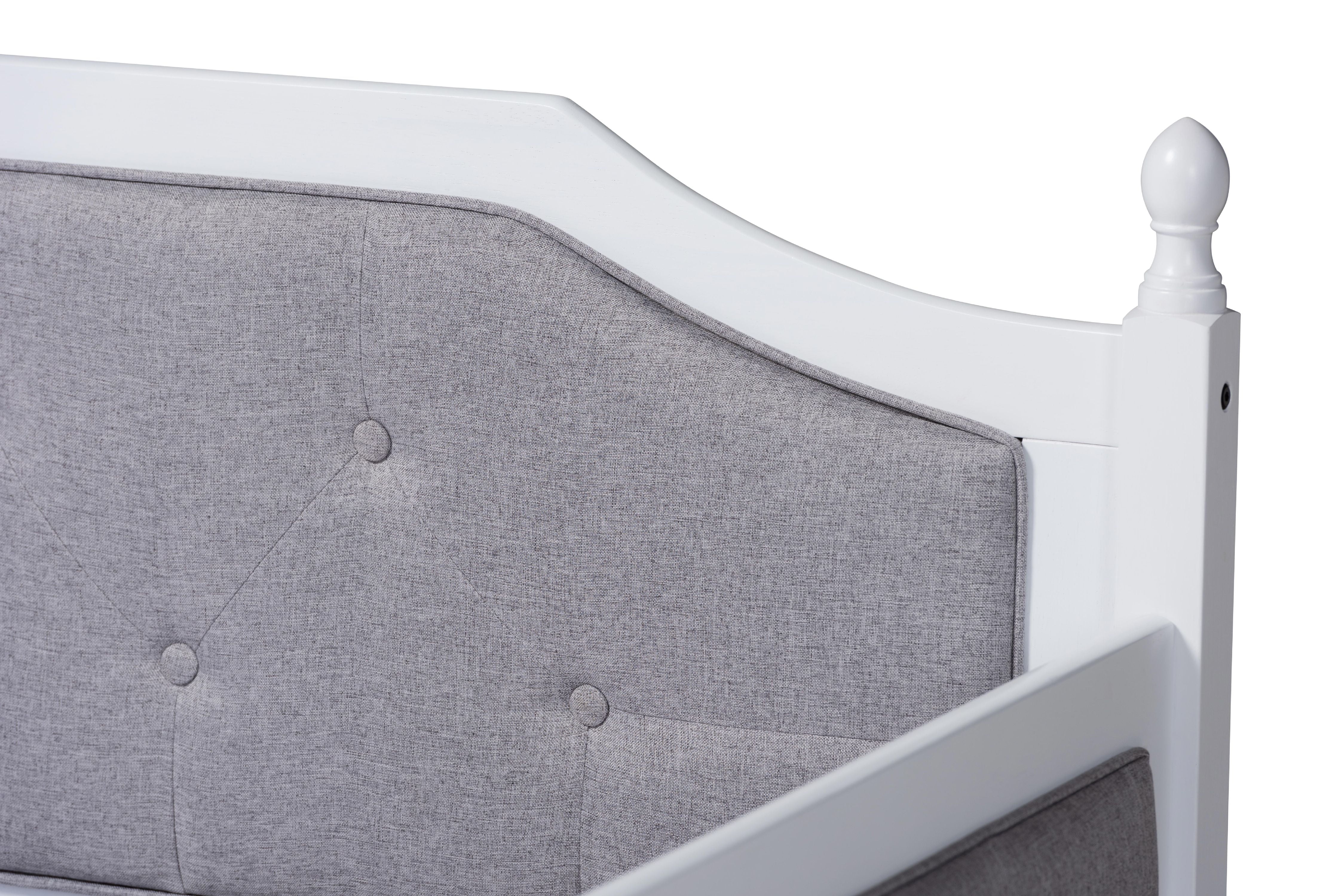 Baxton Studio Mara Classic and Traditional Grey Fabric Upholstered White Finished Wood Twin Size Daybed with Trundle