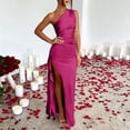 thumbnail image 4 of BRGZLK Women's One Shoulder Dresses High Split Bodycon Ruched Satin Prom Dress Asymmetric Hem Cocktail Wedding Party Maxi Dress Date Night Outfits Hot Pink M, 4 of 6