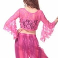 thumbnail image 4 of Qulqfy Tie Front Bolero Shrug Women Flare Sleeve Lace Sheer Flowy Latin Dance Cardigans Pink Tops for Women, 4 of 7