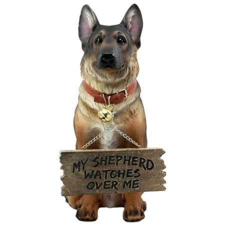 - Ebros Old Faithful German Shepherd Dog Statue With Jingle Collar and Greeter Sign Patio Welcome Decor Sculpture