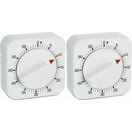 Square 60 Minute Mechanical Kitchen Timer Easy to Use Visual Cooking Timer with Strong Magnet and Loud Alarm Manual Countdown Timer for Classroom Home Study and Cooking (2 Pack)