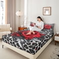 thumbnail image 4 of Castle Fairy Flower Red Rose 4 Pieces Queen Sheet Sets for Female Men Adults,Chic Floral Blossoms Ultra Soft Flat Sheet,Abstract Leopard Print Queen Fitted Sheet,Breathable Home Decor, 4 of 7