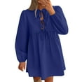 thumbnail image 2 of Women's Dress Fall Long Puff Sleeve Bow Tie Front Babydoll A Line Pleated Cute Mini Tunic Dresses Y2K Peplum Dress, 2 of 7