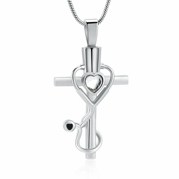 Stethoscope Cross Urn Necklace for Ashes for Women Stainless Steel Cremation Jewelry Medicine Pendant for Nurse Doctor Graduation Birthday Gift