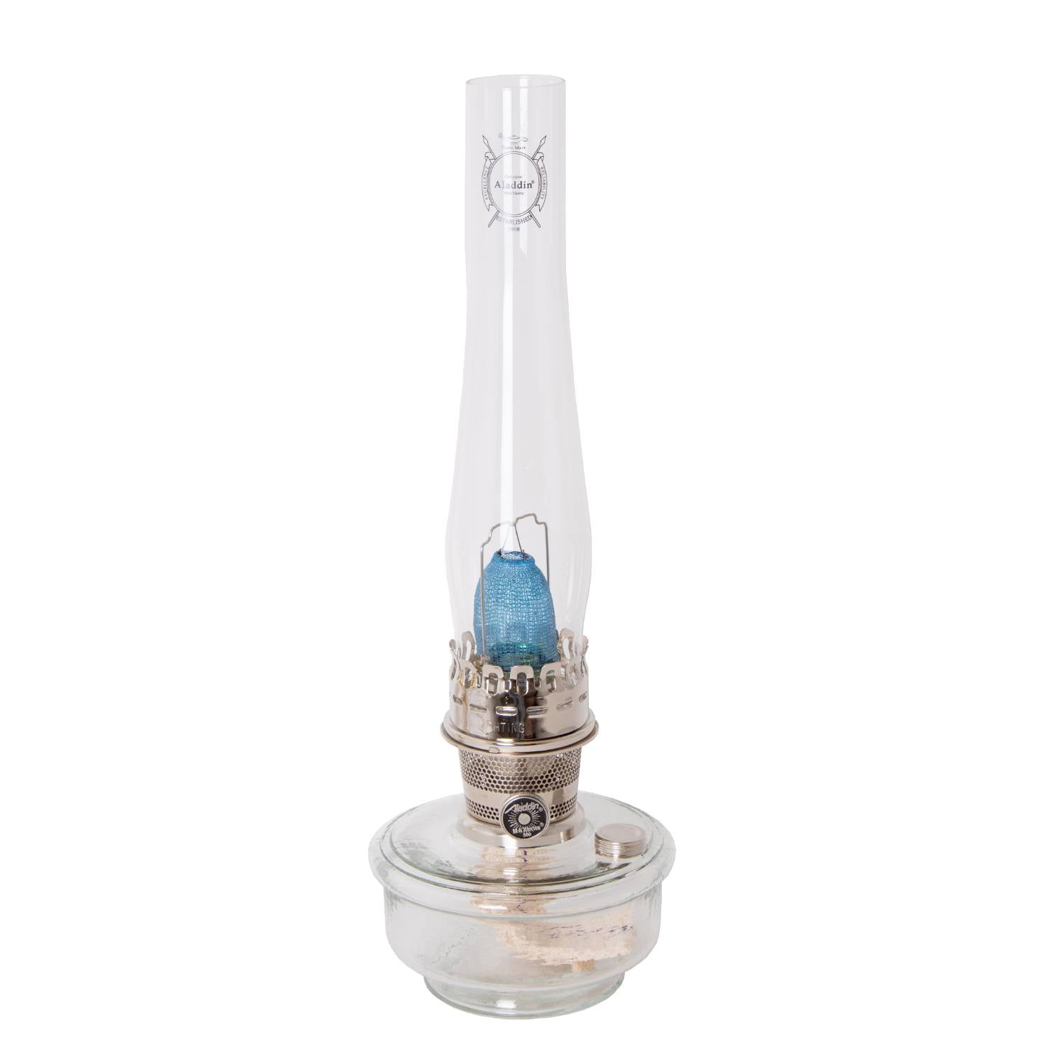 Aladdin Wall Mount Oil Lamp, Genie III Regency Fuel Lighting for Homesteaders or Emergencies, Clear Glass, 18 inches tall, Nickel Trim