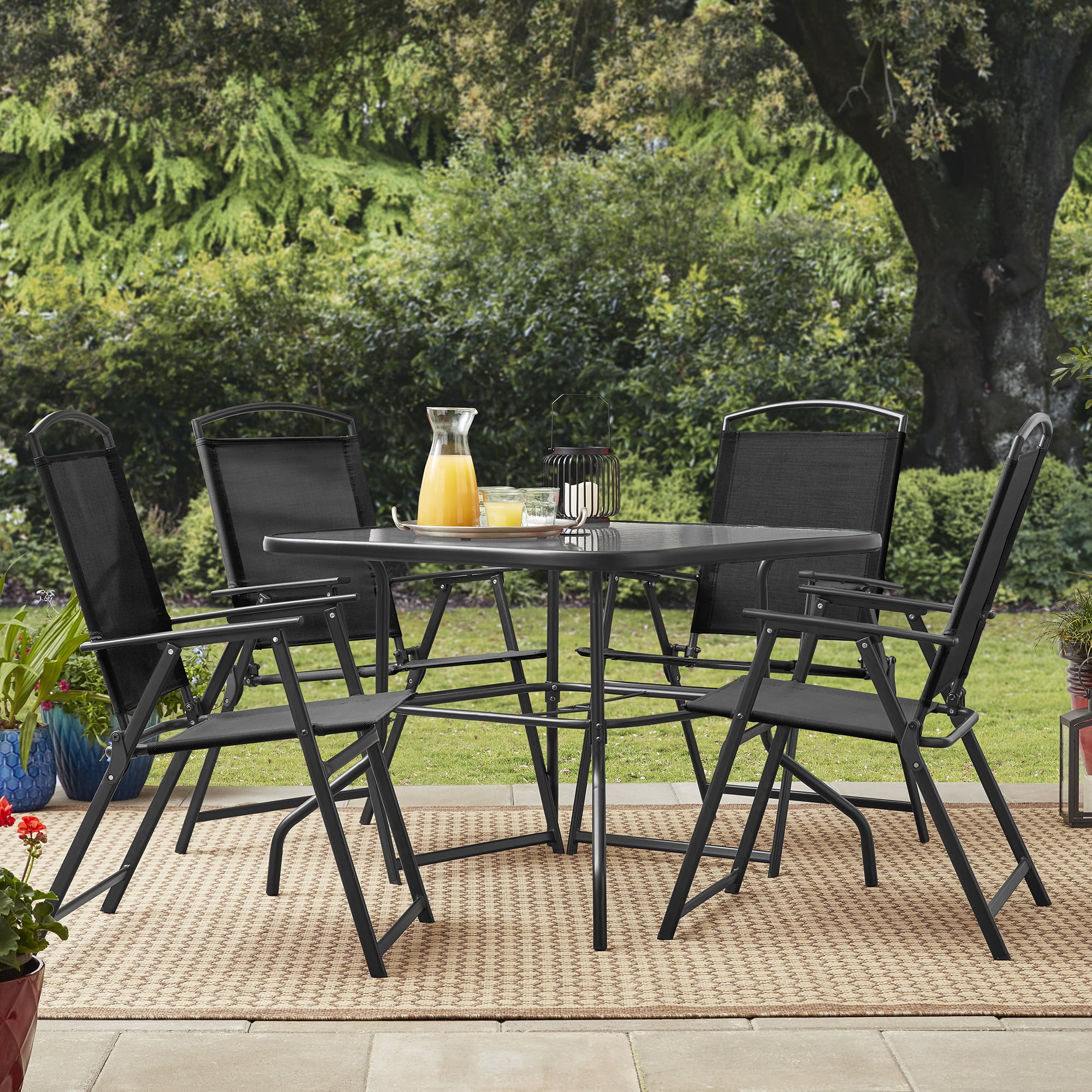Mainstays Albany Lane Outdoor Patio 5 Piece Dining Set, Black Frame and Sling, 4 Person