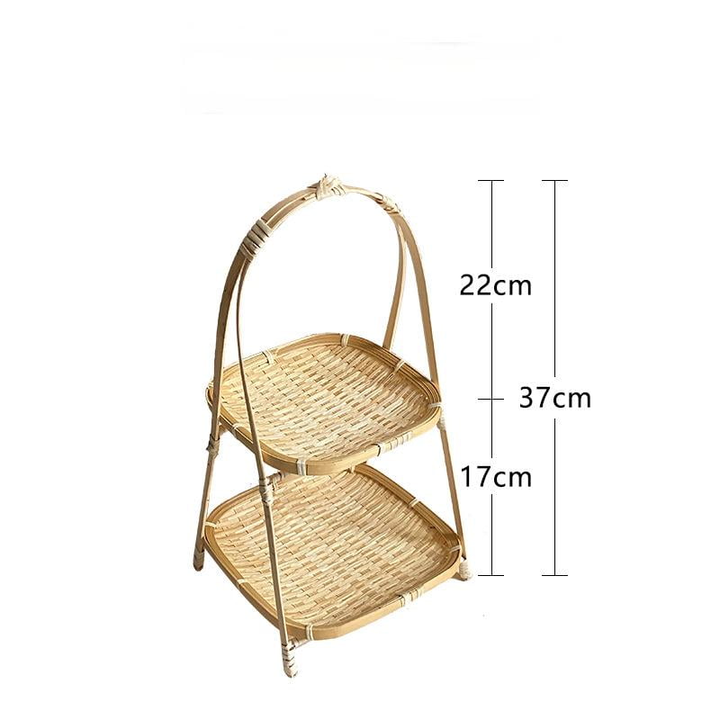 Handcrafted Bamboo Basket - Round & Square Food Storage for Tea Snacks, Fruit, Cake, Dried Fruit, Snacks, Pastries Multi-Layer Bamboo Storage Basket - Bamboo Products