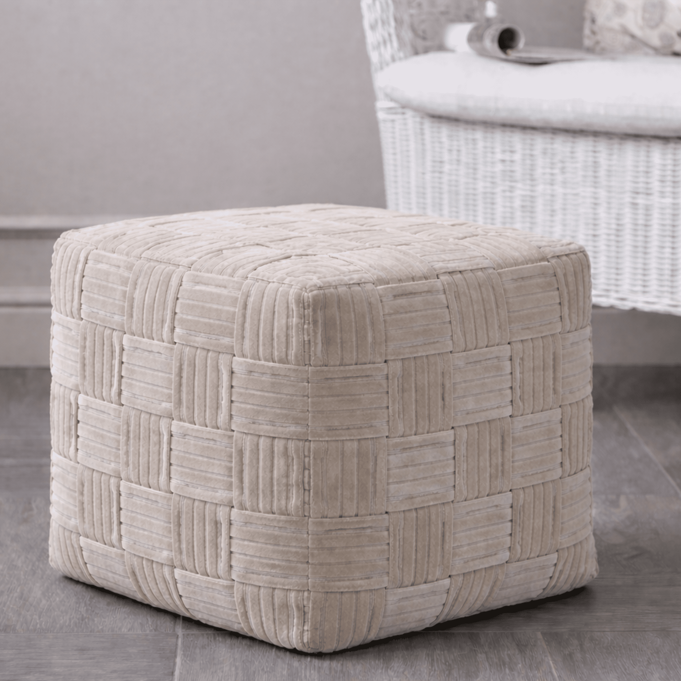 Better Homes & Gardens Velvet Woven Pouf Cover, Latte Swirl