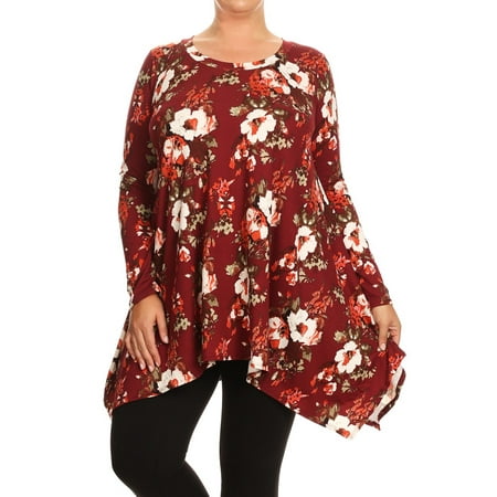 MOA USA - Women's PLUS long sleeves pretty floral print tunic top ...