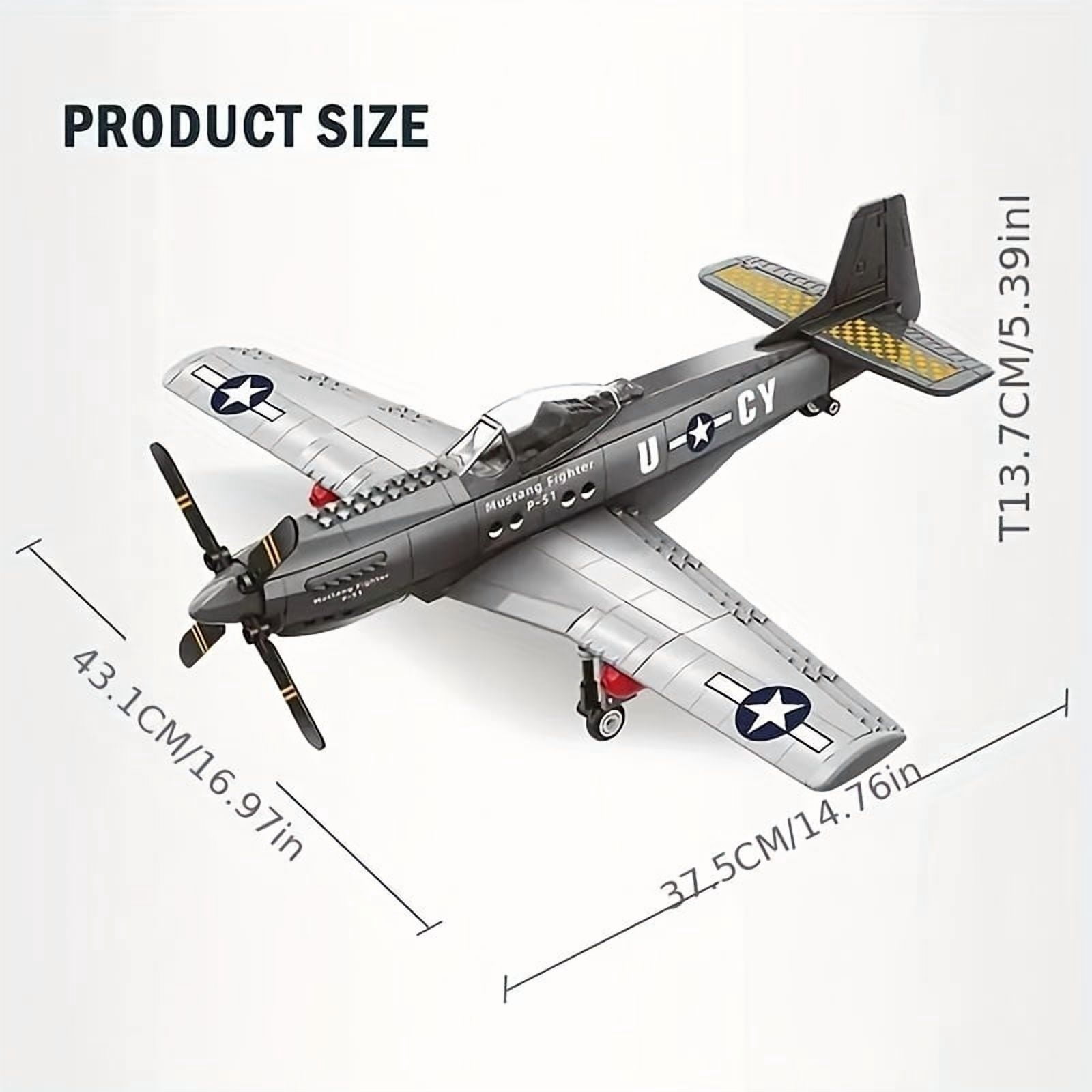285PCS P-51 Mustang Fighter Plane Building Block Set- Army Aircraft Model Airplane Toy Kit for Kids and Adults, Jet Fighter Plane Military Building Set, Birthday Christmas Gifts for Boys and Girls
