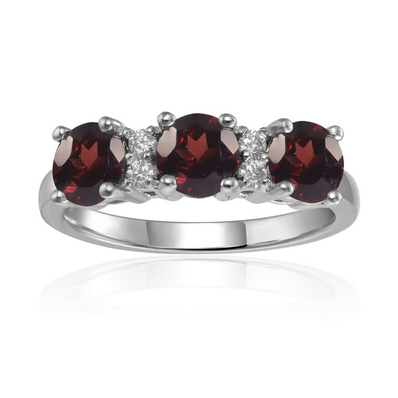 Garnet Three Stone Ring Silver