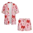 thumbnail image 4 of FKEKYI Pink Bow Strawberry Print Women's 2 Piece Set Summer Short Shirt Open Front Top & Relaxed Shorts with Elastic Waist Soft Vacation Outfit Loungewear Beachwear, L, 4 of 7