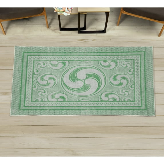 Geometric Decorative Rug, Whirling Look Abstract Circle Design Rounds Pattern in Soft Colors Print, Quality Carpet for Bedroom Dorm and Living Room, 6 Sizes, Shamrock Green, by Ambesonne