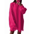 thumbnail image 3 of Women'S Oversized Solid Color Round Neck Long Sleeve Pullover Distressed Knit Sweater Top Rose Red S, 3 of 8