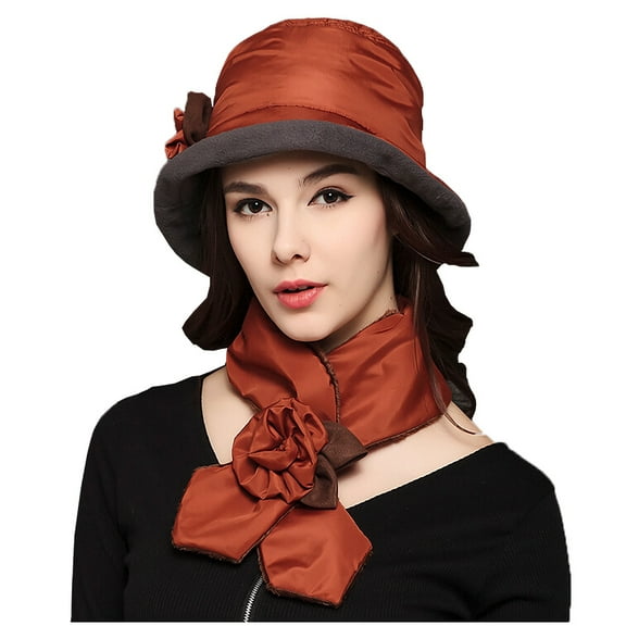 Maitose Women's Plush Warm Hat and Scarf Orange