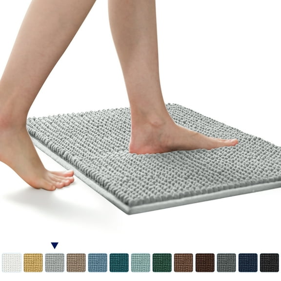 Subrtex Luxury Chenille Bathroom Rug Extra Soft and Absorbent Shaggy Rugs (Light Grey,16"*24")