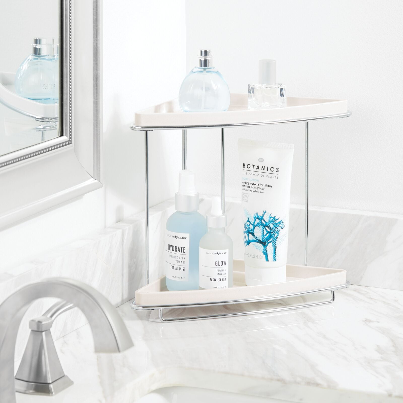 mDesign Steel/Plastic 2-Tier Bathroom Freestanding Organizer Shelf - Cream
