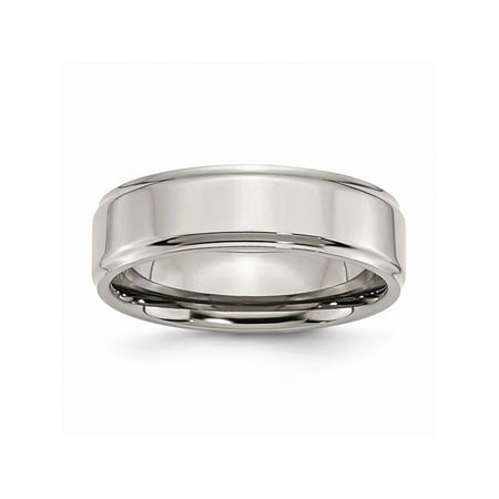 - Mens Titanium Ridged Edge 7mm Polished Wedding Band Ring Size 13