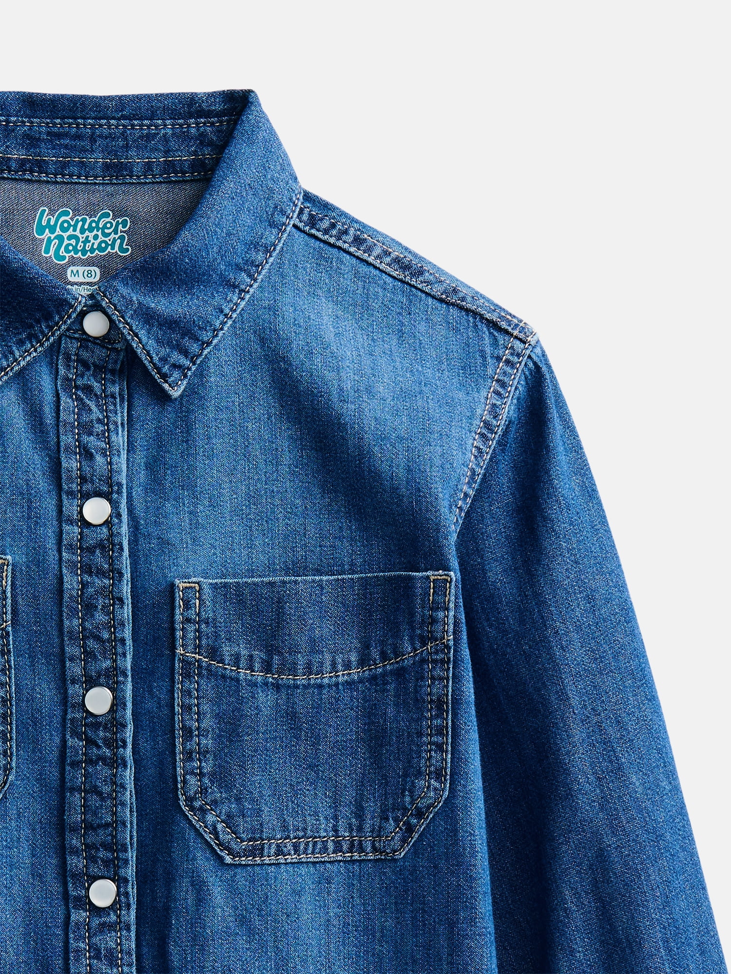 Wonder Nation Girls Denim Shirt with Long Sleeves, Sizes 4-18 & Plus