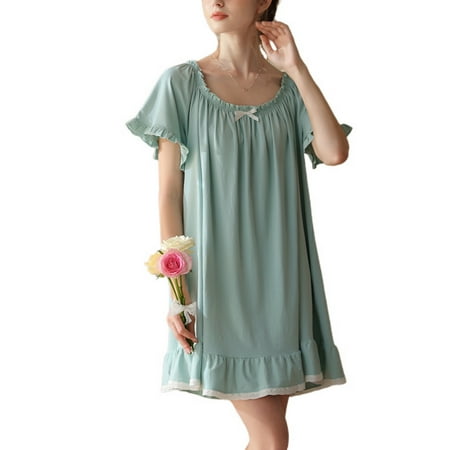 

Homgro Women s Cotton Victorian Nightgown Ladies Summer Cute Square Neck Pj Soft Short Sleeve Pajama Dress Frilly Ruffle Old Fashioned Short Sleep Shirt Vintage Nightshirt Peacock Blue X-Large