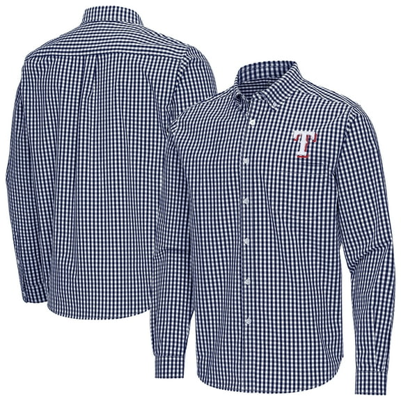 Men's Antigua Navy Texas Rangers Ellis Woven Tri-Blend Button-Down Shirt